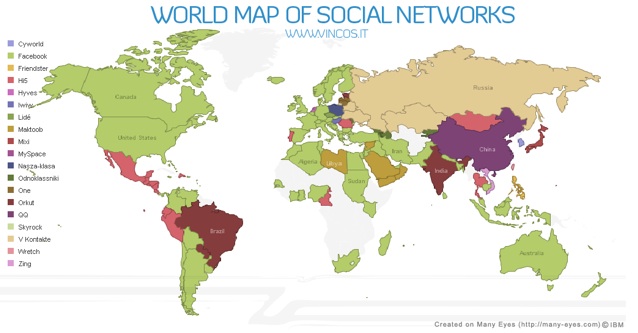 Social network dominance world map
