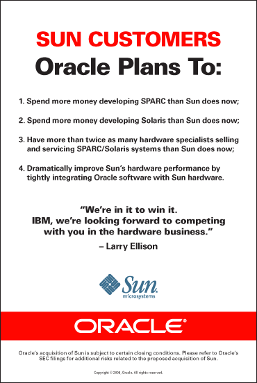 Larry Ellison to Sun customers on Oracle statement
